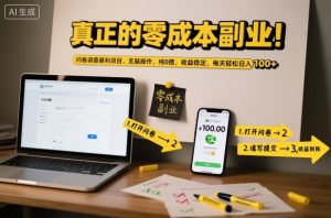 真正的零成本副业!问卷调查暴利项目,无脑操作,纯0撸,收益稳定,每天轻松日入100+【揭秘】-聚富社