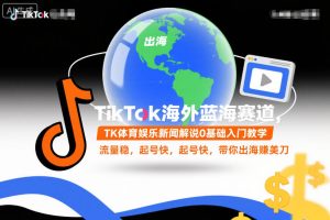 TikTok海外蓝海赛道,TK体育娱乐新闻解说0基础入门教学,流量稳,起号快,带你出海賺美刀-聚富社