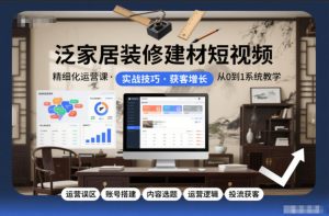 泛家居装修建材短视频精细化运营课,运营误区+账号搭建+内容选题+运营逻辑+投流获客-聚富社