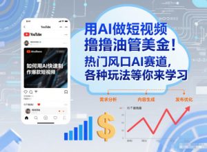 用AI做短视频撸油管美金，热门风口AI赛道，你不做我做，各种玩法等你来学习-聚富社