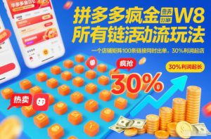拼多多疯狂活动流玩法,所有链接全部打标,一个店铺矩阵100条链接同时出单,30%利润起店-聚富社