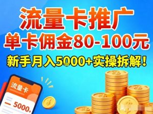 流量卡推广，单卡佣金80-100，新手月入5k+实操拆解！-聚富社