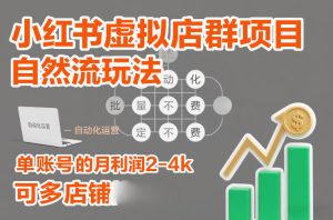 小红书虚拟店群项目，自然流玩法，批量自动化，稳定不费号，单账号的月利润2-4k，可多店矩阵-聚富社