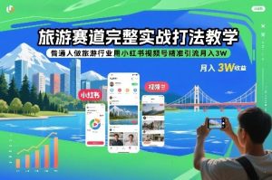 旅游赛道完整实战打法教学，普通人做旅游行业用小红书视频号精准引流月入3W-聚富社