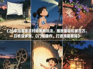 26年治愈系农村动画新玩法，播放量轻松破百万，日收益多张，0门槛操作，打造流量密码-聚富社