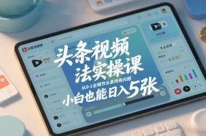 头条视频玩法实操课，从0-1全细节头条所有问题，小白也能日入5张-聚富社