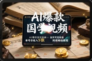 AI爆款国学视频,独家起号方法,小白直接上手,当天可见收益,单号日收入5张+附保姆级教程-聚富社