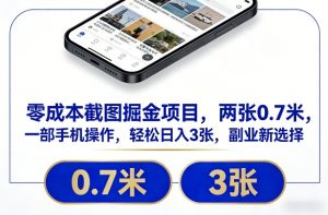 零成本截图掘金项目，两张0.7米，一部手机操作，轻松日入3张，副业新选择【揭秘】-聚富社