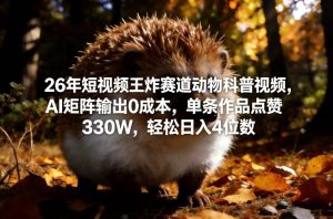 26年短视频王炸赛道动物科普视频，AI矩阵输出0成本，单条作品点赞330W，轻松日入4位数-聚富社