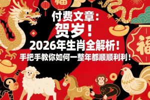 付费文章：贺岁！2026年生肖全解析！手把手教你如何一整年都顺顺利利！-聚富社