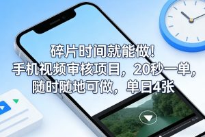 碎片时间就能做!手机视频审核项目,20秒一单,随时随地可做,单日4张+【揭秘】-聚富社