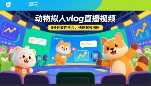 动物拟人vlog直播视频，5分钟教你学会，快速起号涨粉-聚富社