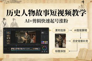 历史人物故事短视频教学，AI+剪辑制作历史人物题材短视频，快速起号涨粉-聚富社