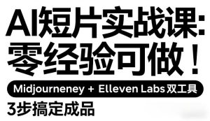 AI短片实战课：零经验可做，Midjourney+ElevenLabs双工具，3步搞定成品-聚富社