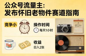 公众号流量主之发布怀旧老物件赛道，竞争小，每天操作1小时，日入2张-聚富社