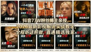 抖音73W粉丝博主亲授，2026最新影视解说实战教学，全程听话照做，直通精选独家-聚富社