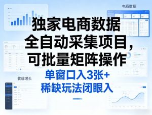独家电商数据全自动采集项目，可批量矩阵操作，单窗口日入3张+，稀缺玩法闭眼入【揭秘】-聚富社