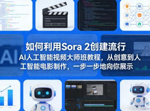 如何利用Sora 2创建流行AI人工智能视频大师班教程，从创意到人工智能电影制作，一步一步地向你展示-聚富社