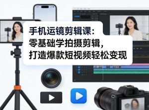 手机运镜剪辑课：零基础学拍摄剪辑，打造爆款短视频轻松变现-聚富社