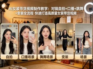 AI女装带货视频制作教学，对镜自拍、口播、跳舞、变装全流程，快速打造高质量女装带货视频-聚富社