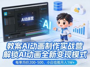 教案AI动画制作实战营，解锁AI动画全新变现模式，每单均价200-500，小白也能月入1W+-聚富社