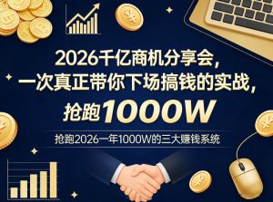 2026千亿商机分享会,一次真正带你下场搞钱的实战,抢跑2026一年1000W的三大賺钱系统-聚富社