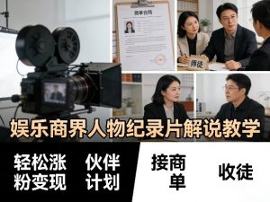 娱乐商界人物纪录片解说教学，轻松涨粉变现，伙伴计划，接商单，收徒等-聚富社