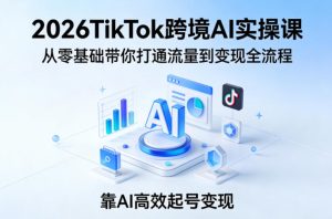 2026TikTok跨境AI实操课，从零基础带你打通流量到变现全流程，靠AI高效起号变现-聚富社