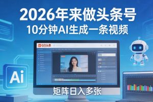 2026年来做头条号，10分钟AI生成一条视频，矩阵日入多张-聚富社