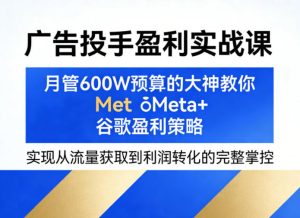 广告投手盈利实战课，月管600W预算的大神教你Meta+谷歌盈利策略，实现从流量获取到利润转化的完整掌控-聚富社