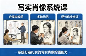 写实肖像系统课,全程分模块教学+多轮示范+逐节作业点评,系统打造扎实的写实肖像绘画能力-聚富社