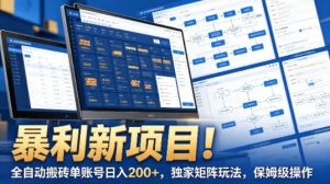 暴利新项目!全自动搬砖单账号日入200+,独家矩阵玩法,保姆级操作【揭秘】-聚富社