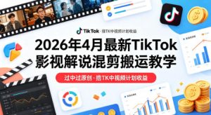 26年4月最新TikTok影视解说混剪搬运教学,过中过原创,撸TK中视频计划收益-聚富社