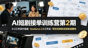 AI短剧接单训练营第2期,3+2工作流升级版,Seedance 2.0工作流,带你玩转新流程极速賺钱-聚富社