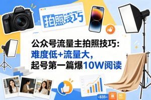 公众号流量主之拍照技巧赛道，难度低+流量大，起号第一篇就爆了10w阅读-聚富社