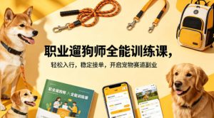 职业遛狗师全能训练课，轻松入行，稳定接单，开启宠物赛道副业-聚富社