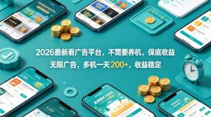 2026最新看广告平台，不需要养机，保底收益，无限广告，多机一天200+，收益稳定【揭秘】-聚富社