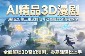 AI精品3D漫剧S级玄幻修正重返修仙界动画短剧全流程教学，全面解锁3D奇幻漫剧，零基础轻松上手-聚富社