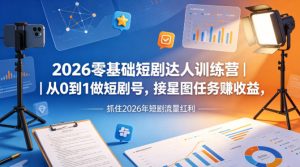 2026零基础短剧达人训练营｜从0到1做短剧号，接星图任务賺收益，抓住2026年短剧流量红利-聚富社