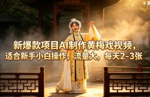 新爆款项目AI制作黄梅戏视频，适合新手小白操作，流量大，每天2-3张-聚富社