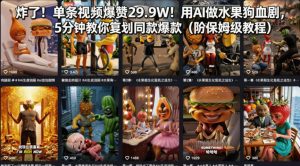 炸了！单条视频爆赞29.9W！用AI做水果狗血剧，5分钟教你复刻同款爆款（附保姆级教程）-聚富社