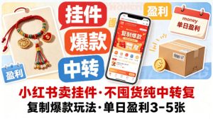 小红书卖挂件，不囤货纯中转复制爆款玩法，单日盈利3-5张-聚富社