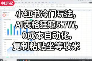 小红书冷门玩法，AI表格狂賺5.7W，0成本自动化，复制粘贴坐等收米-聚富社