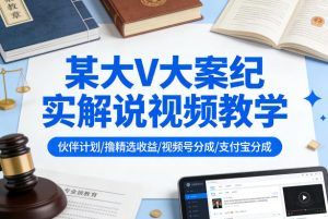 某大V大案纪实解说视频教学，可做伙伴计划、撸精选收益，视频号和支付宝分成计划均可-聚富社