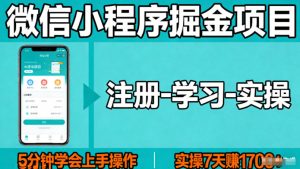 微信小程序掘金项目，项目很简单，5分钟就能学会上手操作，实操7天賺了1700+【揭秘】-聚富社