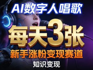 AI数字人唱歌,新手涨粉变现赛道,每天3张和知识付费,副业必备-聚富社