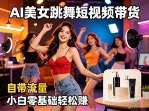 AI美女跳舞短视频带货：自带流量，小白零基础轻松賺，详细拆解-聚富社