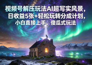 视频号解压玩法AI超写实风景,日收益5张+轻松玩转分成计划,小白直接上手,傻瓜式玩法-聚富社