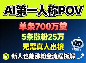 AI第一人称POV,单条700W赞,5条涨粉25W,无需真人出镜,新人也能涨粉全流程拆解-聚富社