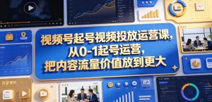 视频号起号视频投放运营课，从0-1起号运营，把内容流量价值放到更大-聚富社